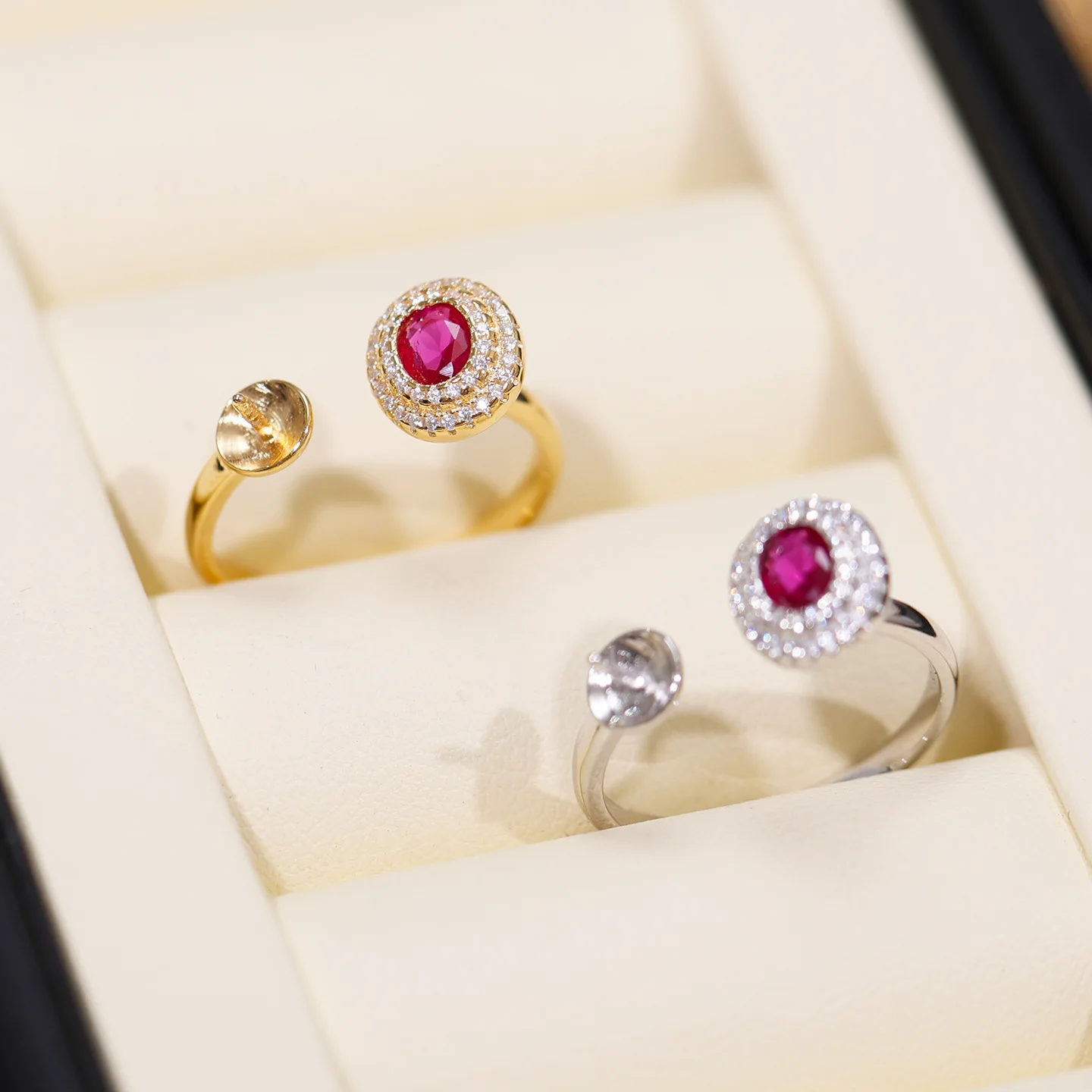 

S925 Sterling Silver Adjustable Finger Ring Mountings Base Setting Findings Jewelry Components for 7-10mm Pearls 3pcs/lot