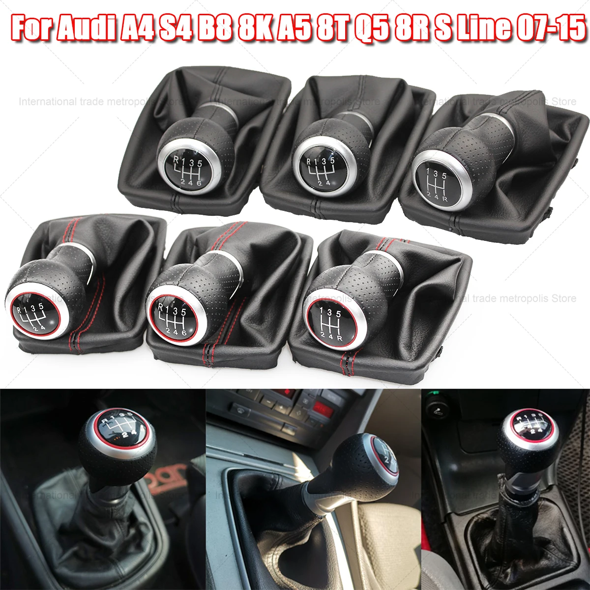 5/6 Speed Car Gear Shift Knob Lever Shifter Stick Gaitor Boot Cover Case For Audi A4 B8 2008-2015 For VW Passat CC 2009