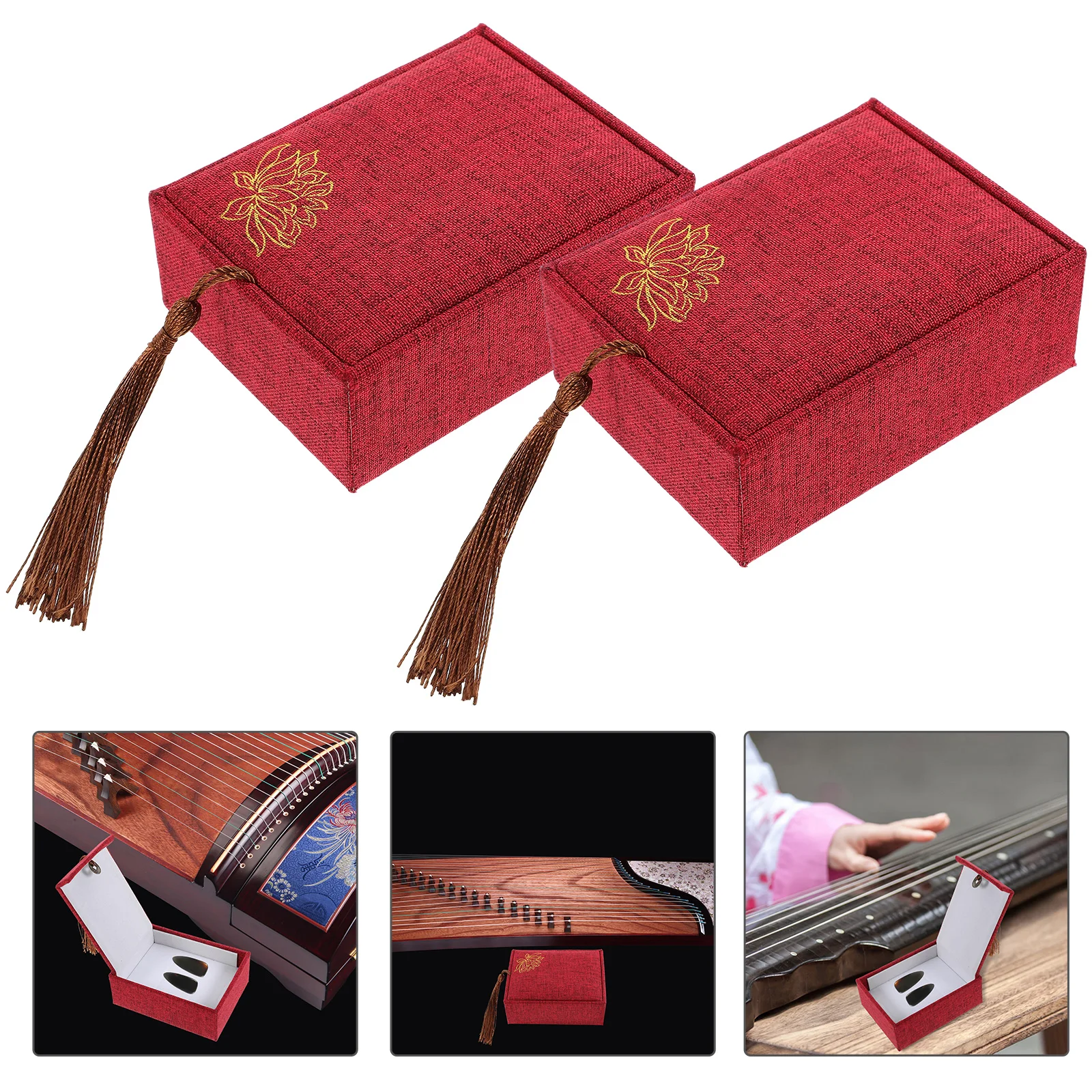 

2 Pcs Nail Box Embroidery Instrument Storage Pipa Nails Boxes Delicate Tassel Container Fabric Case Design Perfect Workmanship