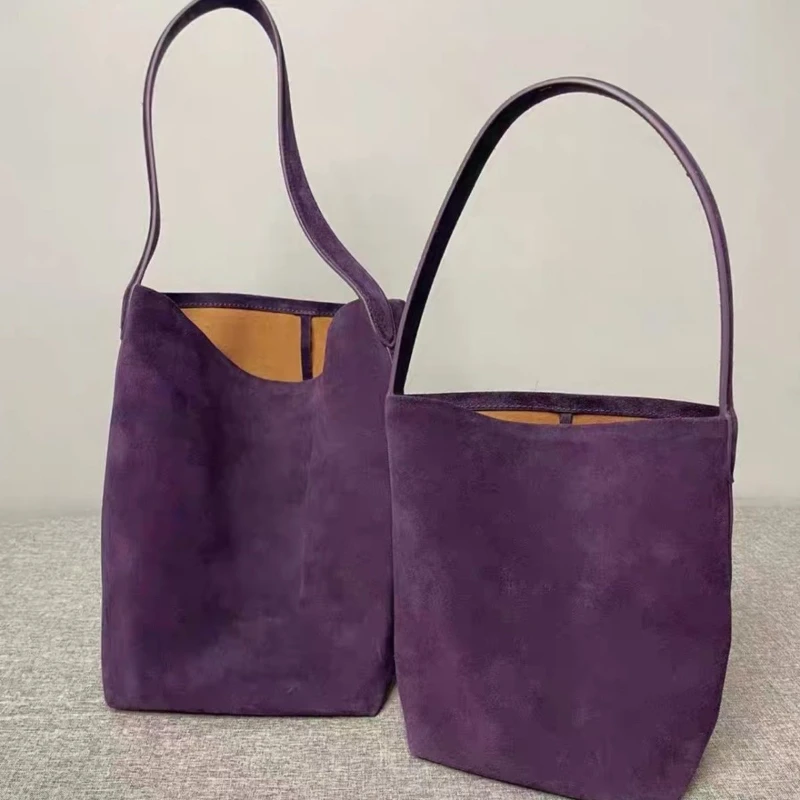 

Ретро однотонная большая сумка из искусственной оленьей кожи, женская простая повседневная замшевая зимняя сумка-ведро, модная универсальная сумка большой вместительности