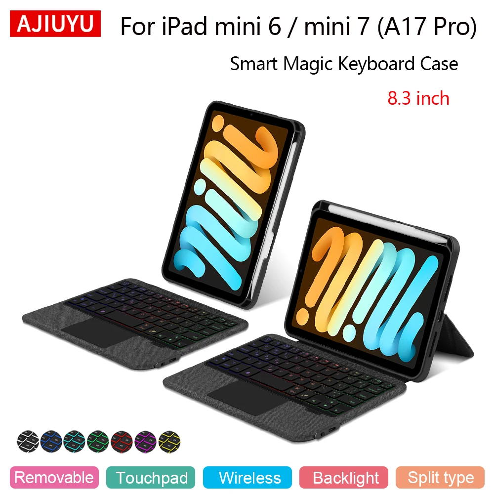 

Клавиатура с сенсорной панелью для iPad mini (A17 Pro) 2024, чехол Mini 6, 7-го поколения, 8,3 дюйма, mini 6 7, съемный чехол Magic Keyboard