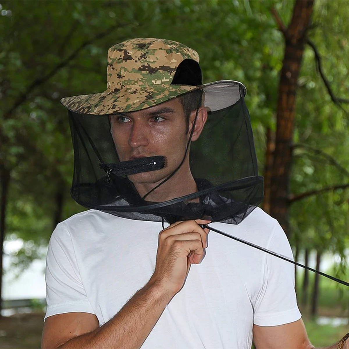 

1PC Face Neck Protection Netting Hat Anti-Bite Boonie Hat for Fishing Outdoor Beekeepers (Pattern 1)