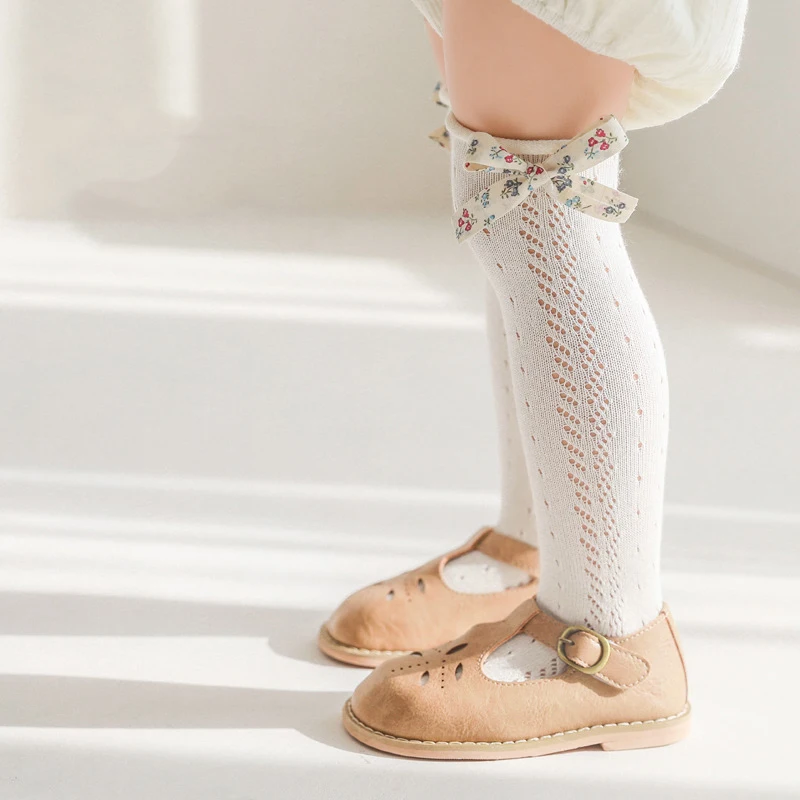 

Floral Big Bowknot Hollowing Out Mesh Baby Long Socks Summer Newborn Toddler Stocking For Kids Girls Infant Princess Soft Sock