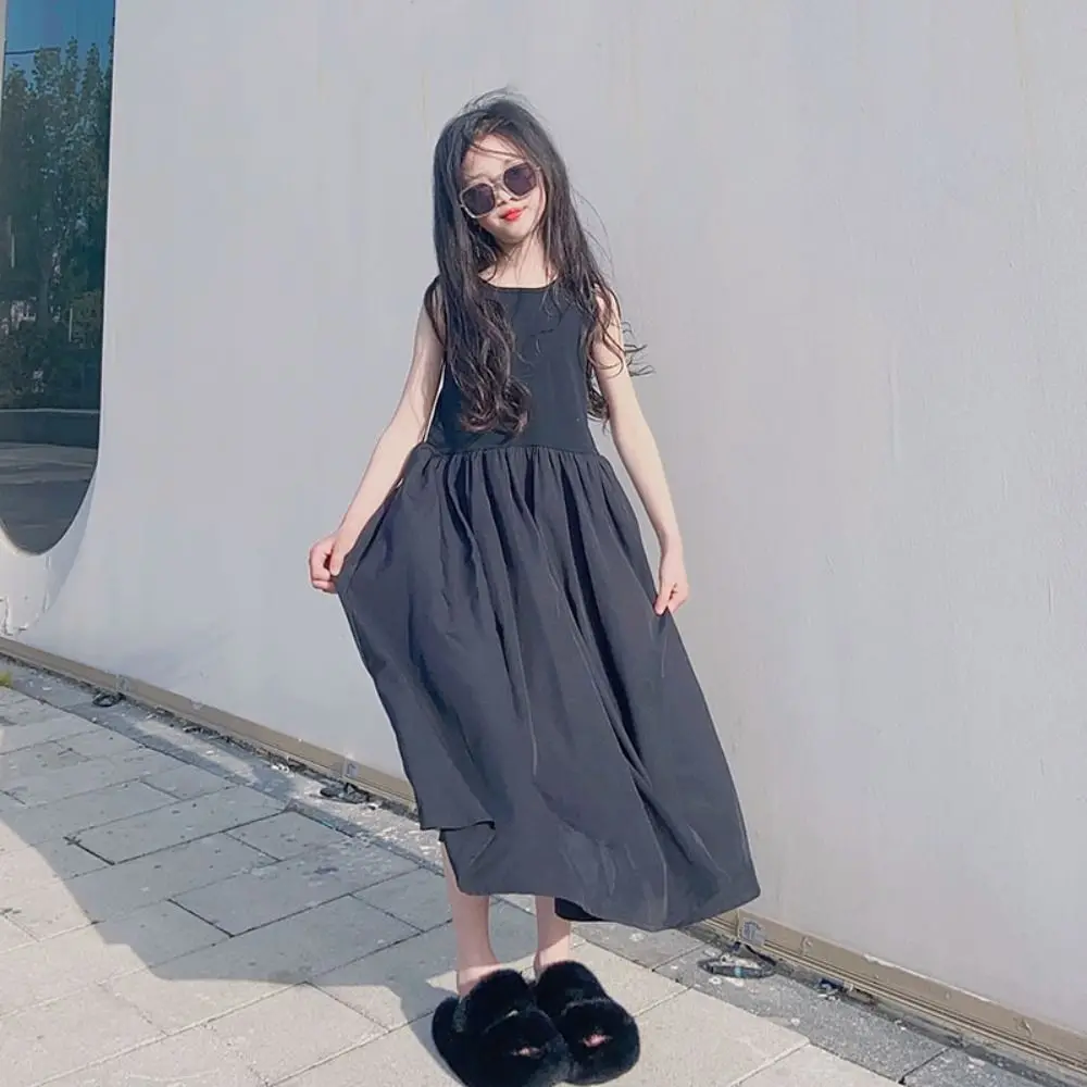 

Fashion Sleeveless Girl Princess Dress Loose Elegant Teens Party Dress Sweet Children Black Dress