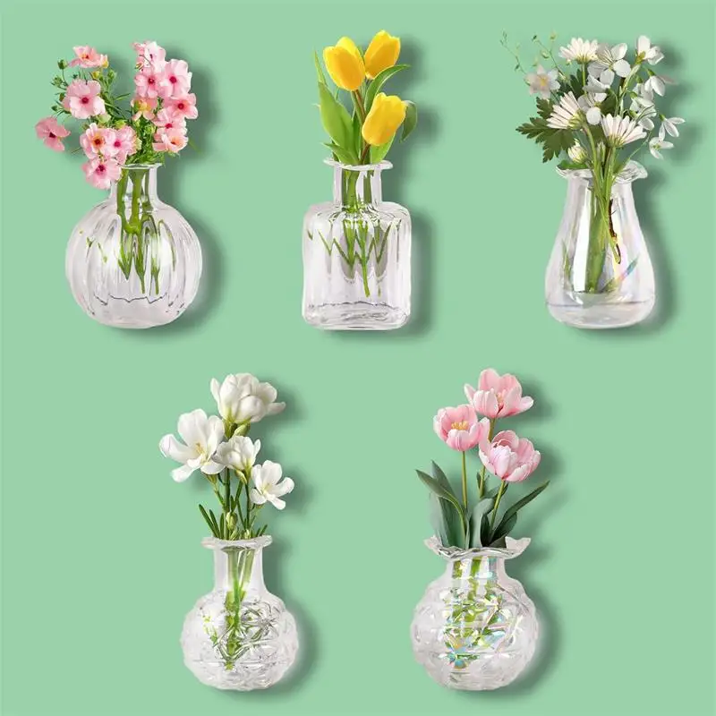 New 1/5 PCS Mini Glass Vase Fridge Magnet DIY Porcelain Vase Flowers Refrigerator Message Sticker Plant Magnet Green Gift