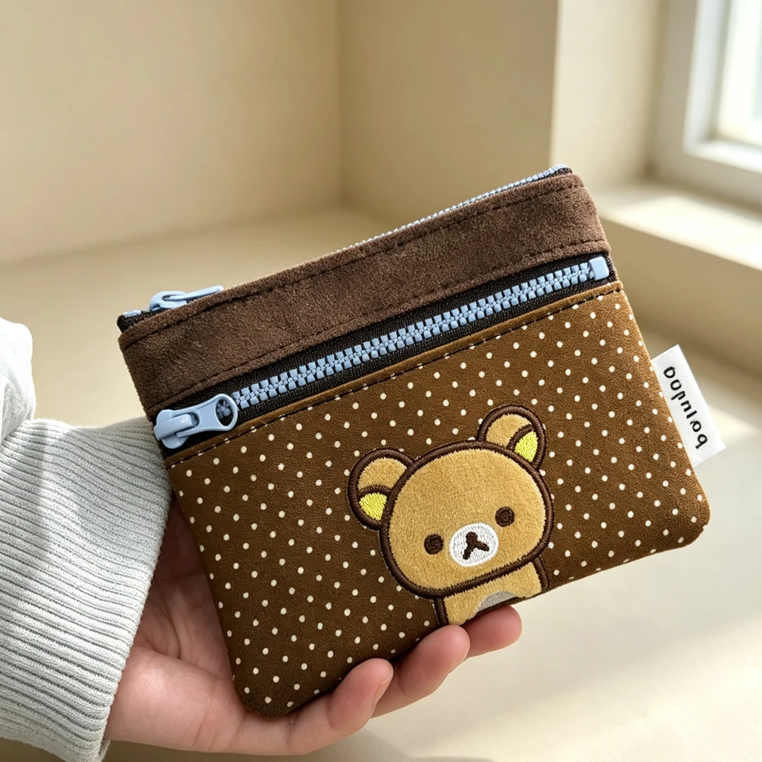 Neue Kawaii-Geldbörse, originelles Cartoon-Bären-Design, doppellagige Kosmetiktasche, niedliche Cartoon-Lippenstift- und Kopfhörertasche, tragbare Aufbewahrungstasche, Geschenk – Detail 8
