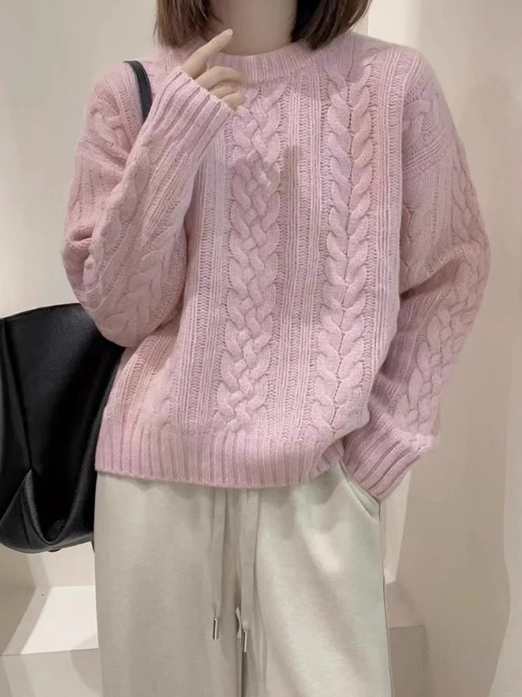 

Retro Twist round Ne Camere Sweater Autumn Winter Color Youthful Slimming Base Layer Comfortable Soft Women's Top