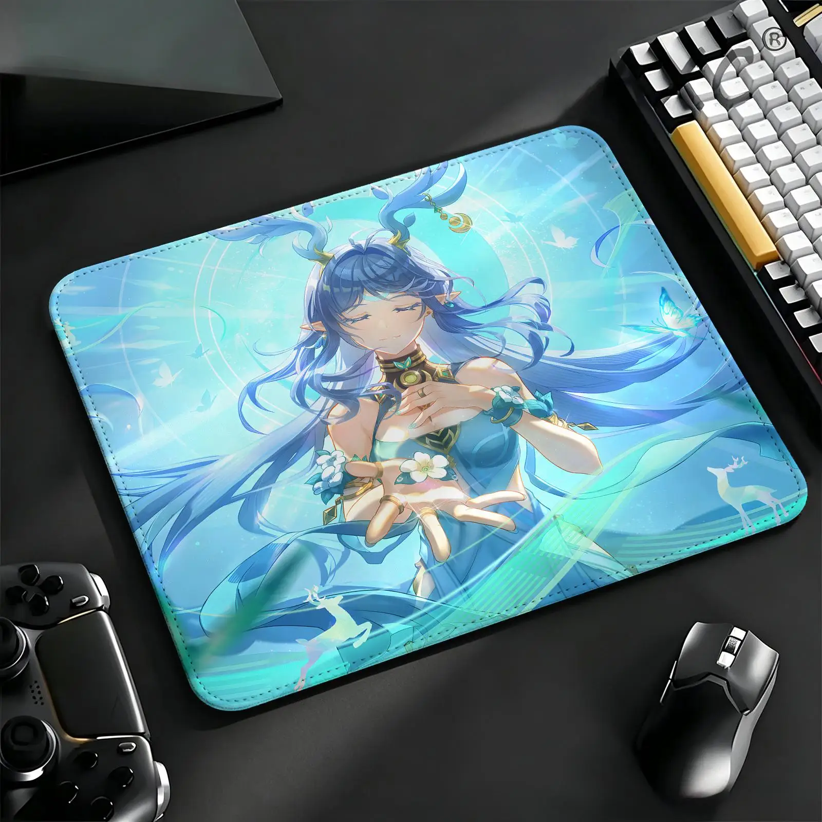 Compact Gaming Mat Reinforced Stitched Border, Genshin Impact Lauma S/M/L Sizes Portable Laptop Desk Pad for Office & E-sports