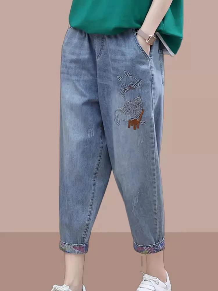 Hoge taille afslankende casual denim jeans dames zomer nieuwe rechte pijpen zeven voet harlan broek faionable kleine gestalte