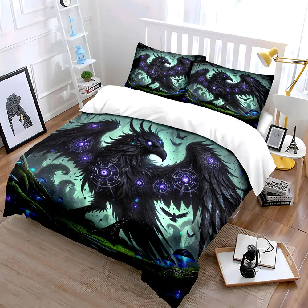 Mystic Raven Forest Decor Set Soft Skin-Friendly Bedding Set Includes 1 Duvet Cover And 2 Pillowcase, Gift