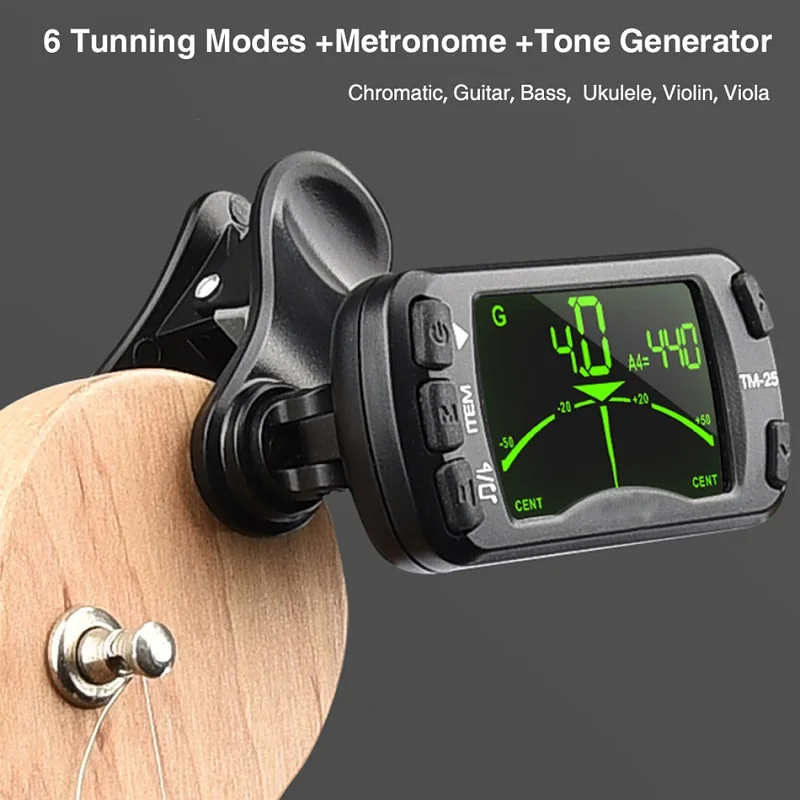 Clip On Tuner Guitar Tone Tuner Metronome 3 In 1 Multifunction Tuner Electric Ukulele Tuner For Bass Violin Musical Instrument