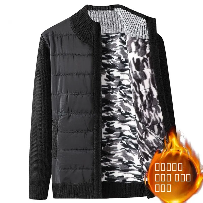 

Men's Thickened Fleece Lined Knitted Cardigan Cotton Jacket Stand Collar Winter Warm Outerwear Casual Style Long Sleeve Zippe...