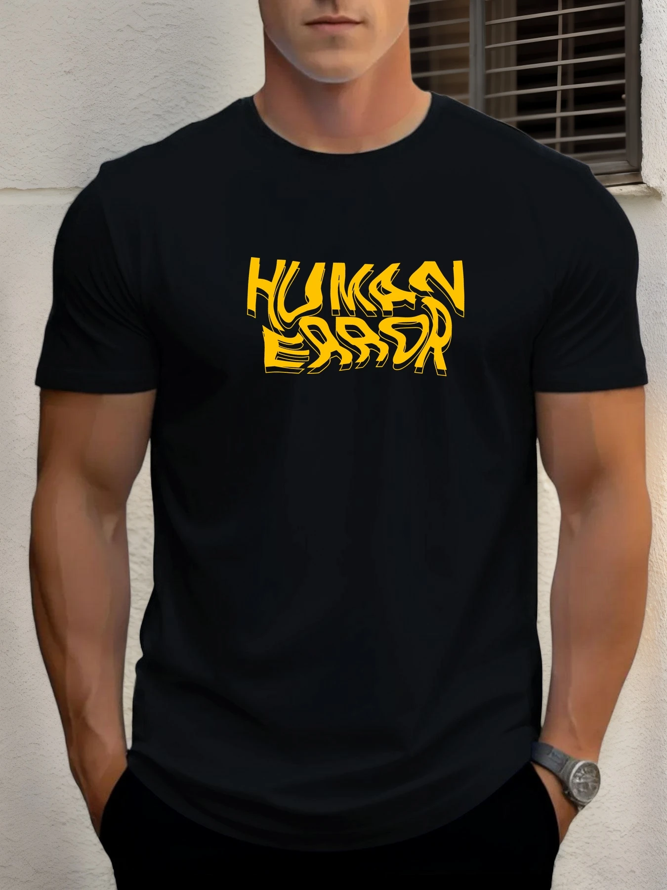 

T Shirts For Man HUMAN ERROR 100% Cotton Graphic Printing Summer Round Neck T-Shirt Casual Breathable Street Style Daily Top