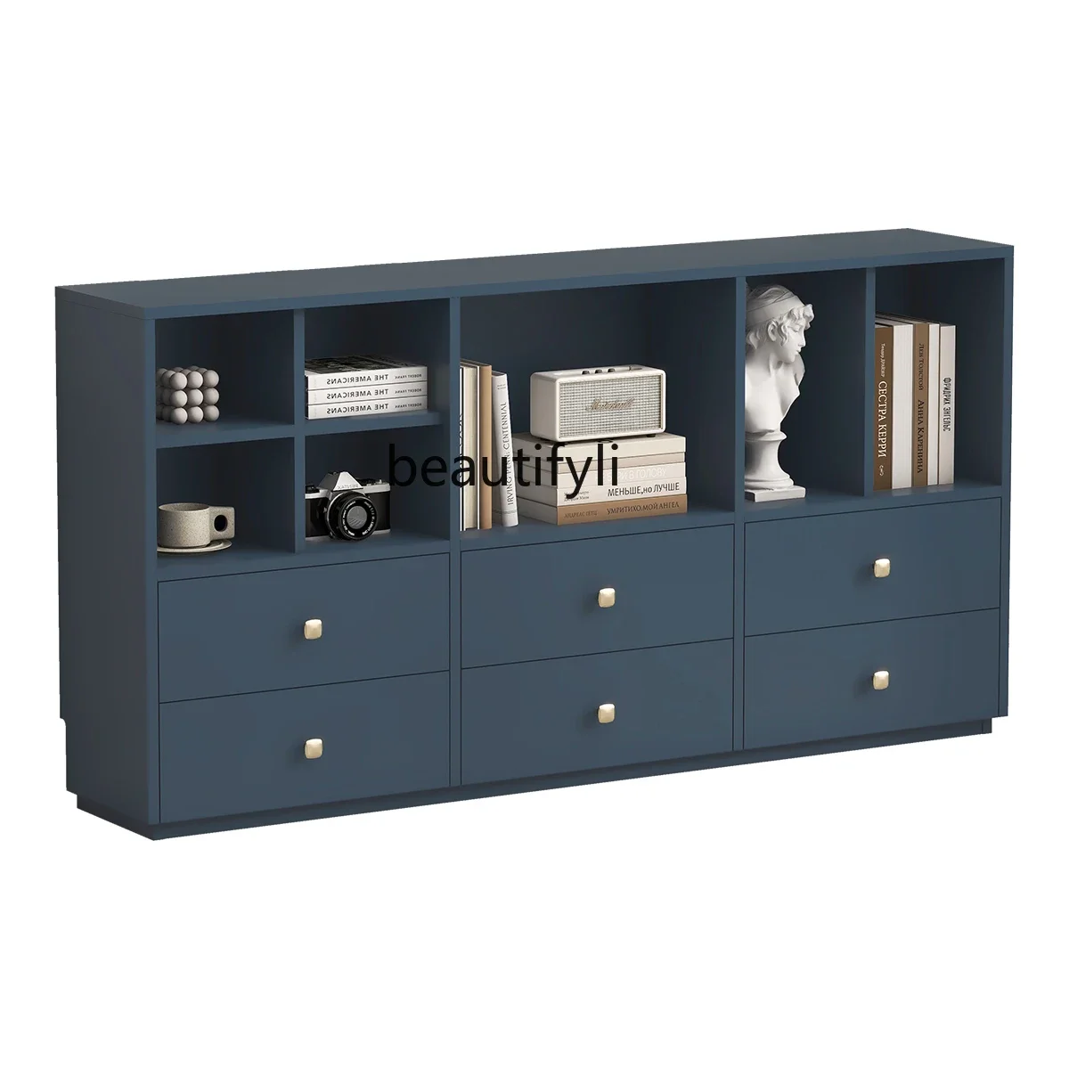 Retro blind box storage cabinet household display cabinet blue display low cabinet