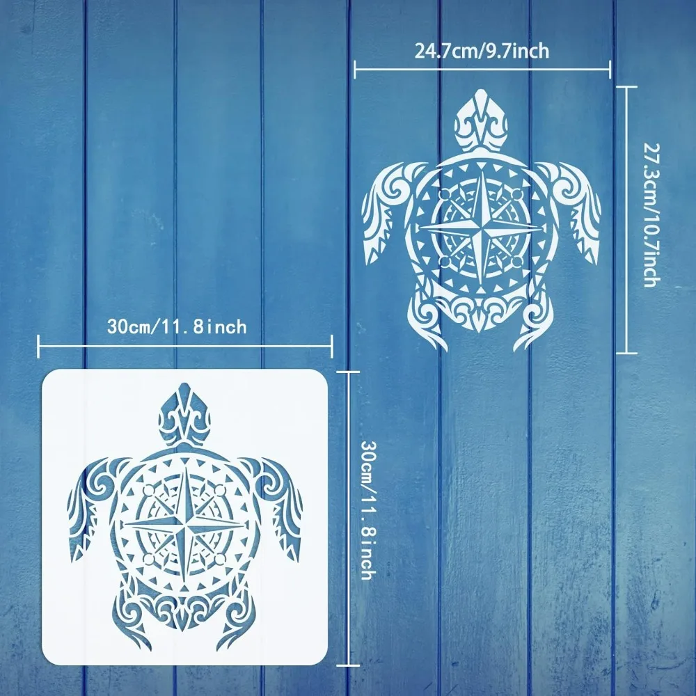 Turtle Painting Stencils 11.8x11.8 inch Plastic Sea Turtle & Compass Pattern Stencils Nautical Theme Drawing Painting Stencils