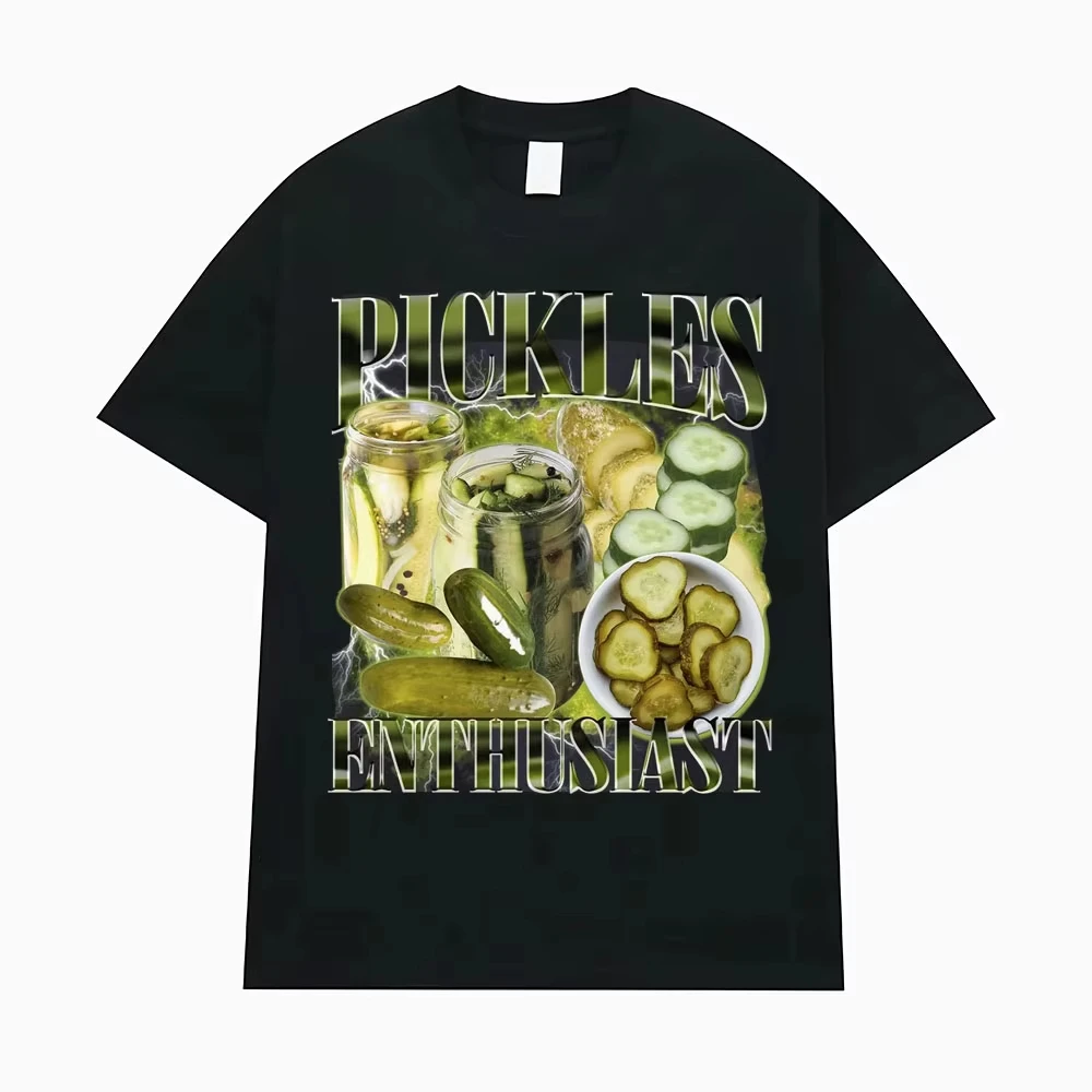 Vintage Pickle Enthusiast Funny Meme Print T-shirt Unisex 90s Hip Hop Oversized Streetwear Tops