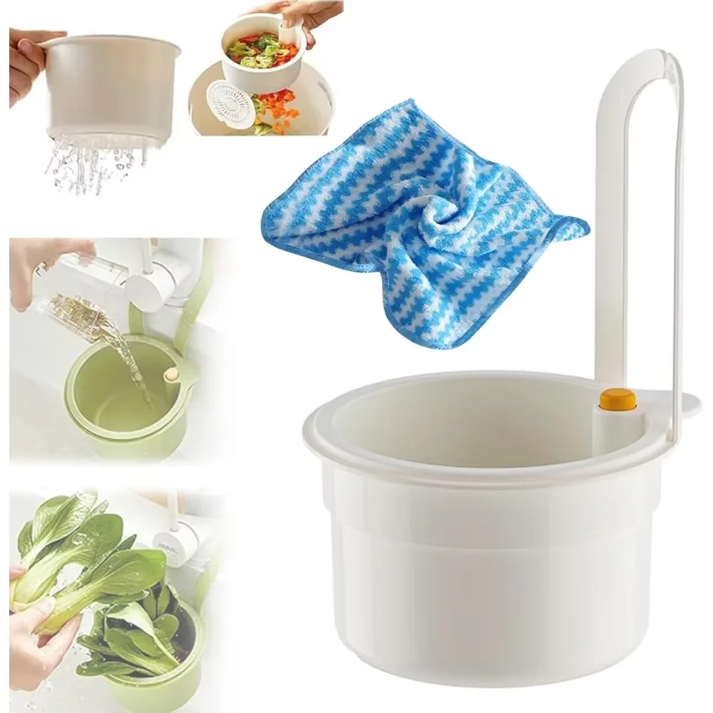 One-Touch Press Drain Basket, Removable Sink Strainer, Kitchen Bathroom Filter Holder for Food Residue Sponge Soap Storage