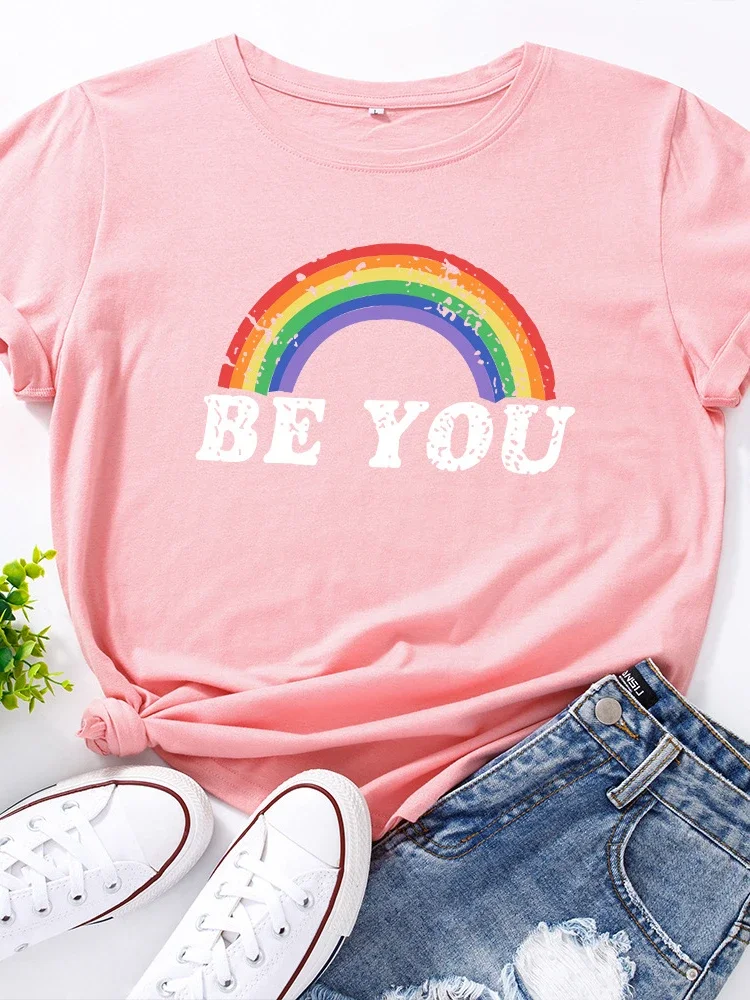 Be You Rainbow พิมพ์ T เสื้อผู้หญิงสั้นแขนเสื้อ O คอหลวม Tshirt ผู้หญิงฤดูร้อน Tee เสื้อ Camisetas mujer