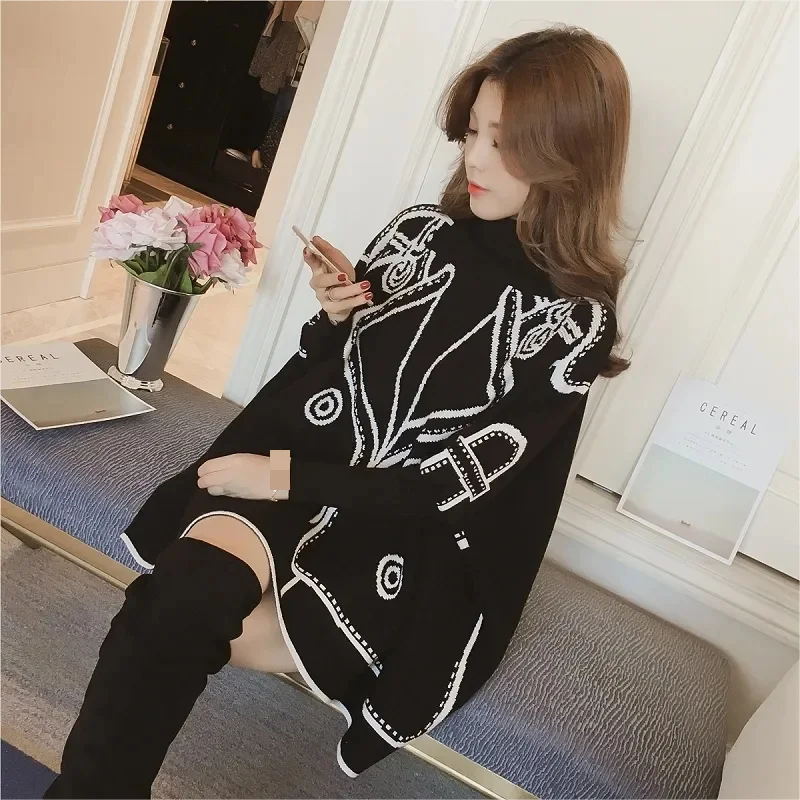 Sweater Cloak Women Femme Autumn Winter New Korean Of The Long High Collar Loose Cape Pullover Female Bat Shirt Poncho