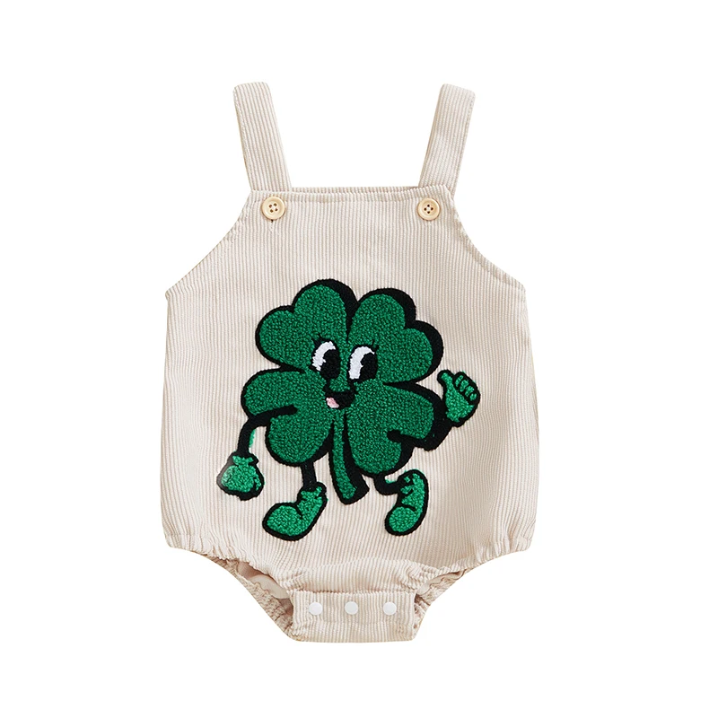 

Baby Romper Sleeveless Four-leaf Clover Bodysuit Irish Holiday Overalls for Girls Boys