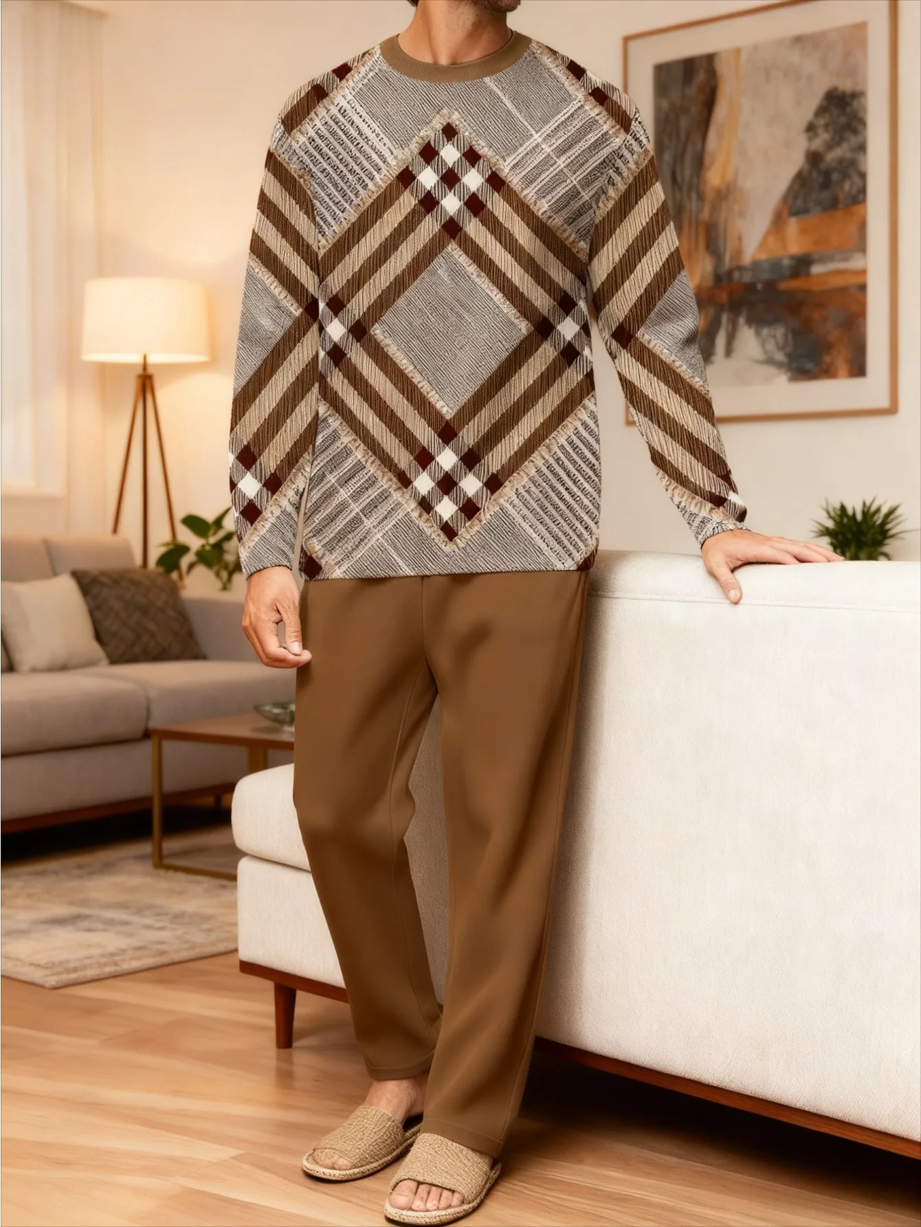 طقم بغطاء للرأس عصري مطبوع رقميًا للرجال مكون من قطعتين