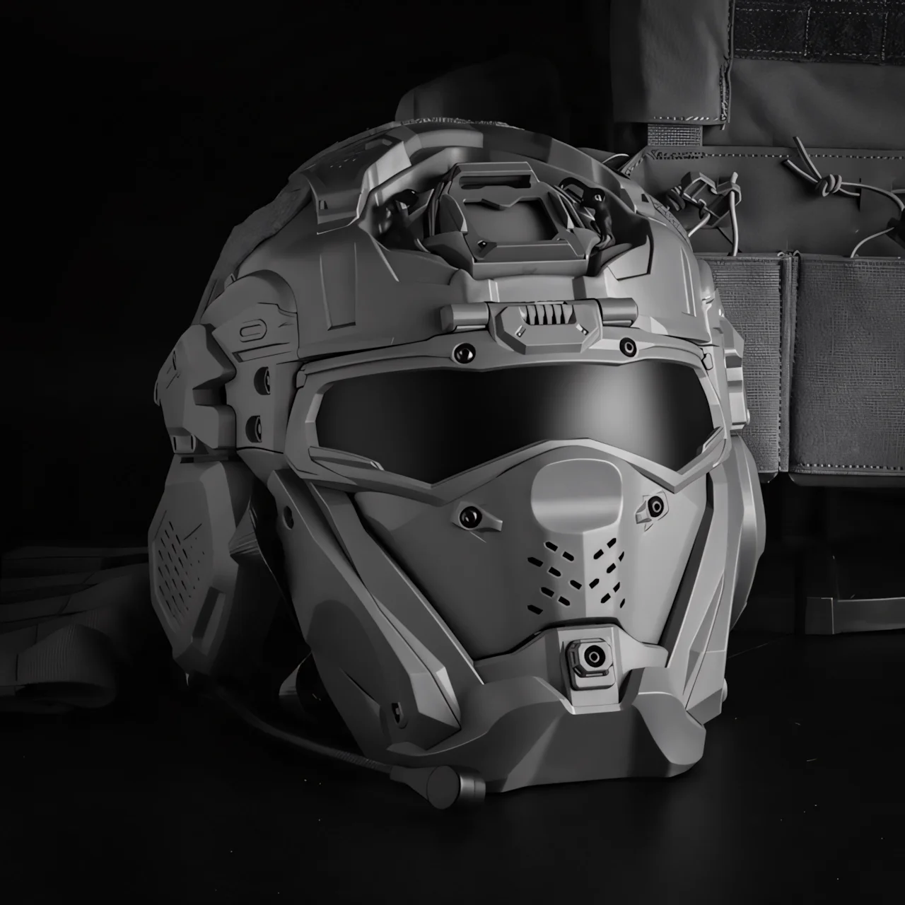 Wosport Integrated Helmet Built-in Headset Flip-up Mask Replaceable Lens U174 Cable for Airsoft Hobby Outdoor Training Equipment