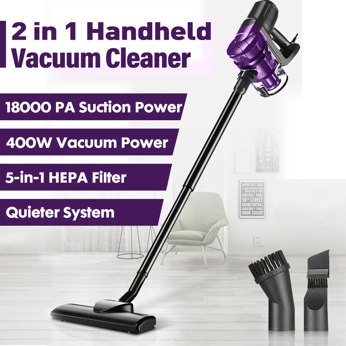 18000Pa Strong Suction Handheld Vacuum Cleaner Ultra-quiet Household Vacuum Cleaner Push Rod Motor Stick Vacume Dust Collector