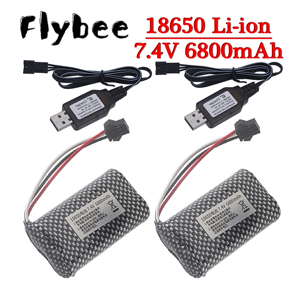 SM-3P Plug Upgrade 7.4V 6800mAh Li-ion Battery With USB Charger For MN82 MN128 MN78 LC79 Remote Control Car Battery 2S 18650 25C