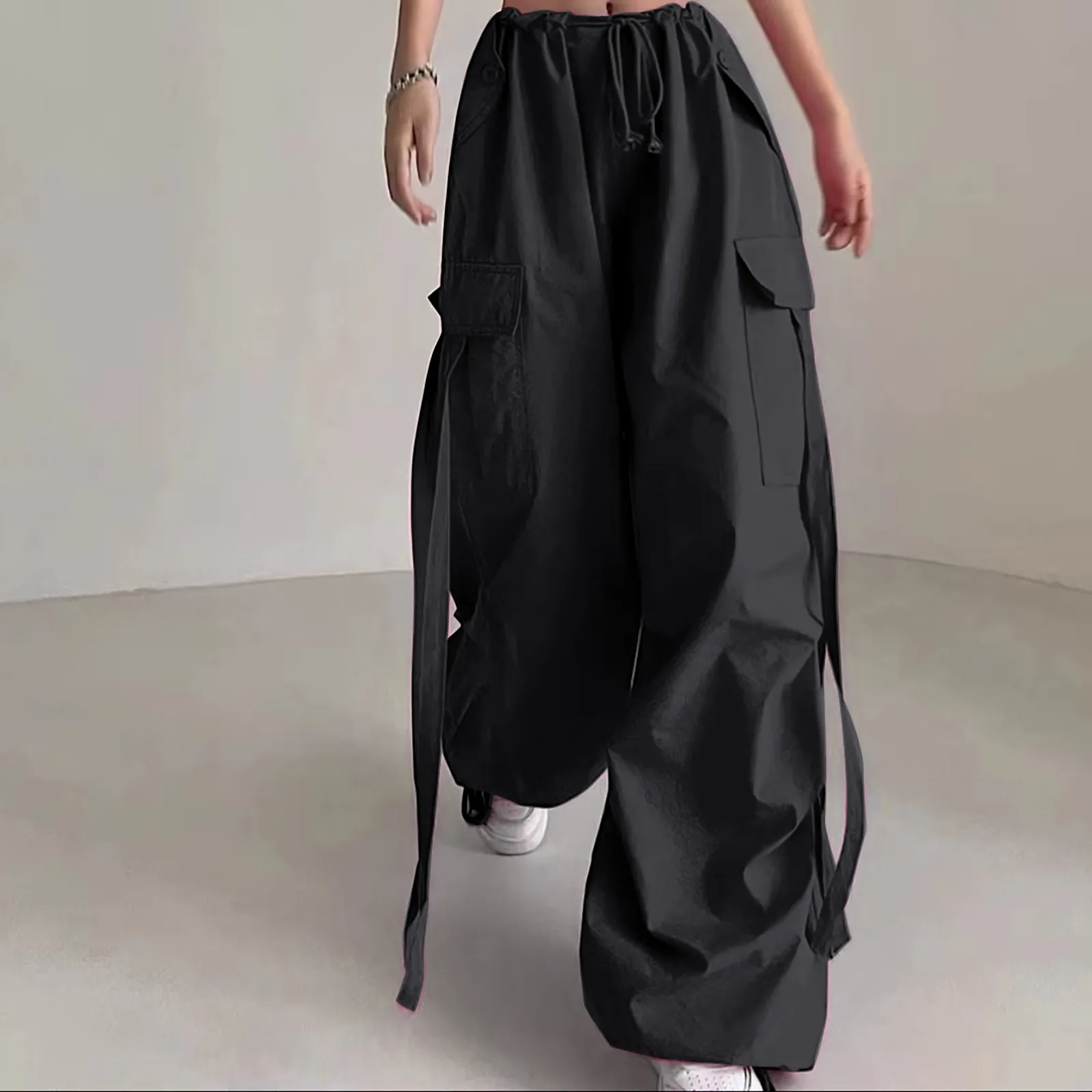 Women Jogger Pants Techwear High Waist Streamer Casual Baggy Sweatpants Streetwear Hip Hop Retro Korean Parachute Cargo Pant