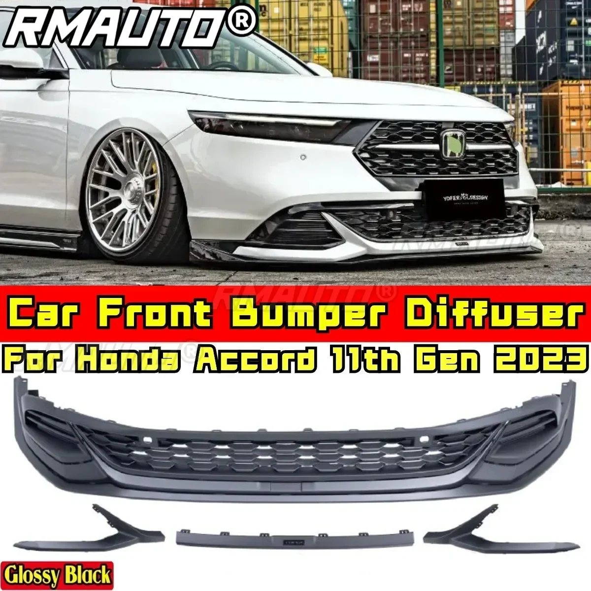 For Honda Accord 11th Gen 2023 Body Kit Front Bumper Splitter Glossy Black TYPER Style Front Bumper Lip Spoiler Car Accessories