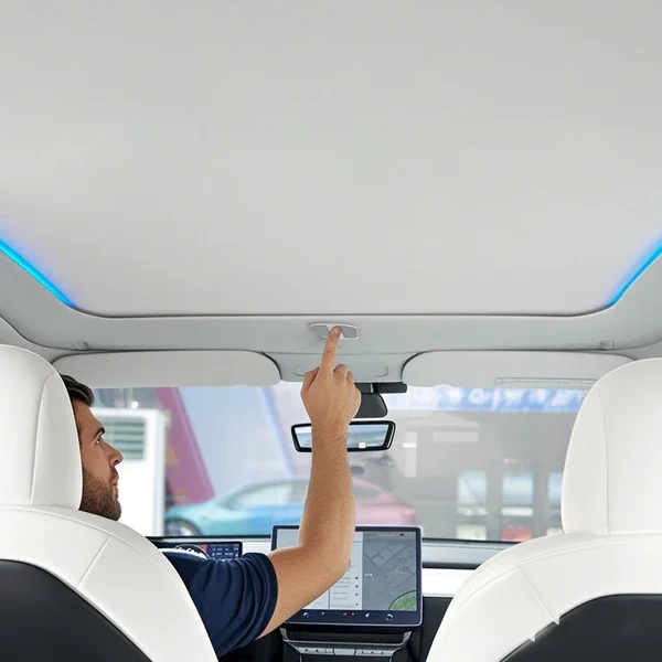 Electric Sunshade for Tesla Model Y Juniper 2025 One Switch Sun Visor Car Sunshade Roof Voice Control with Ambinet Light