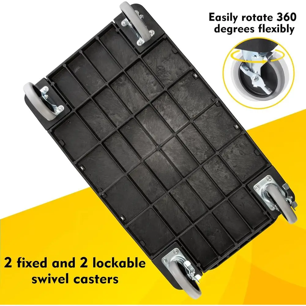 Sturdy 2-Tier Plastic Utility Cart, 37x18.8 Flat Top, 550 lbs Capacity, Swivel Wheels for Warehouse & Garage Use