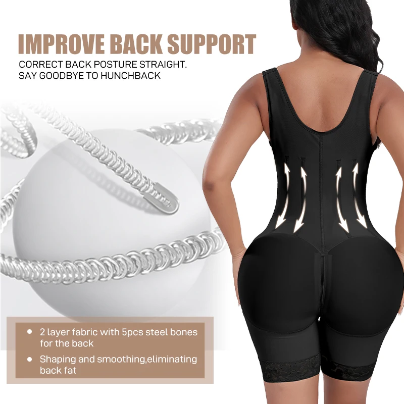 Women Firm Tummy Control Full Body Shaper Lipo Post-op Recovery 11 Steel Bone Waist Cinchers Post Surgery Shapewear Bodysuit