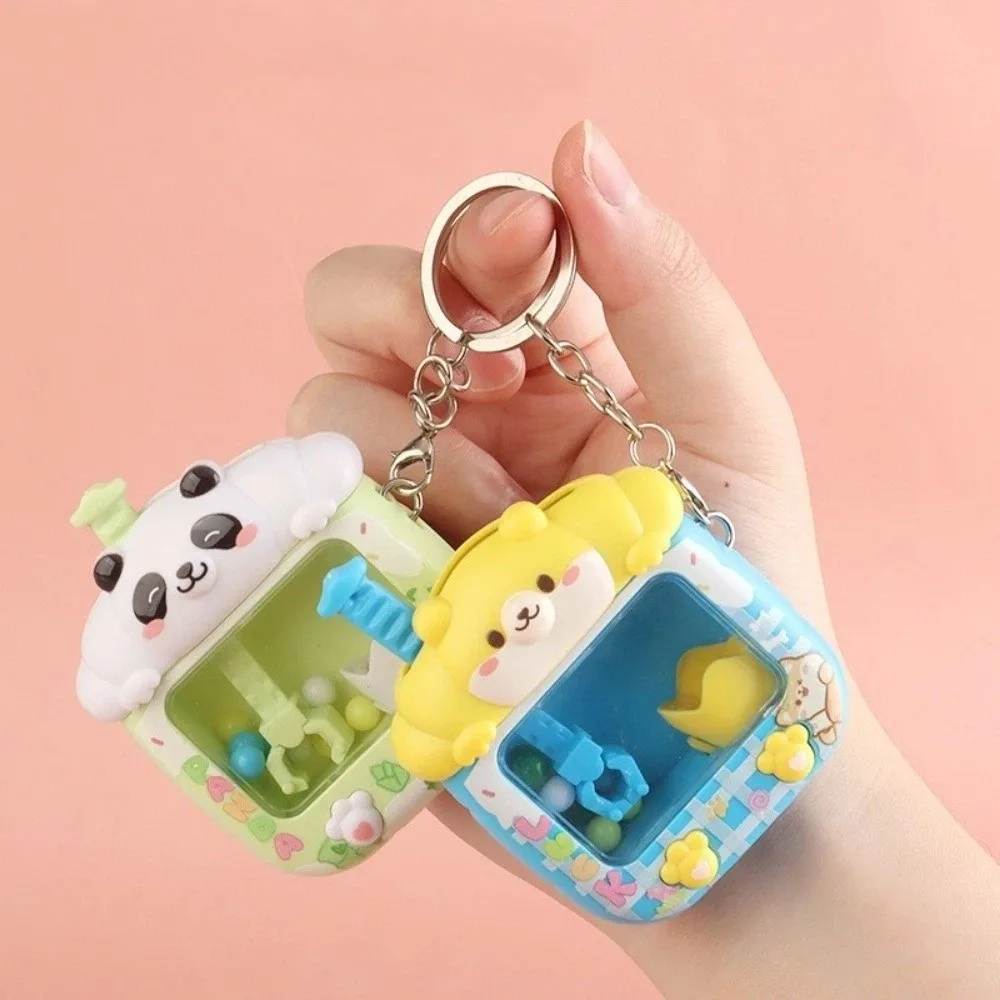 Plastic Catching Ball Machine Keychain Cartoon Little Panda Tiny Arcade Games Pendant Cute Funny Mini Claw Machine Keychain
