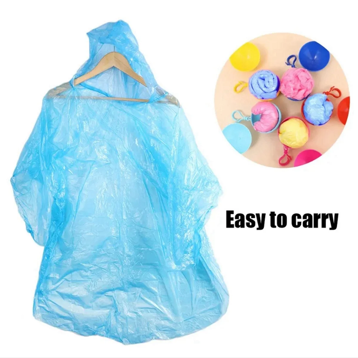 5Pcs- Raincoat Ball with Hook Disposable Thickened Outdoor Emergency Coats Waterproof Rain Ponchos Balls for Adults