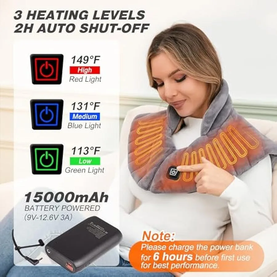 Heating Pad for Neck and Shoulders Portable Cordless Heating Pad with Power Bank for Pain Relief Electric Heated Pad with 3 Hea