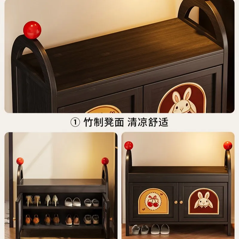 Printed Shoe Changing Bench Home Entryway Seat Storage  with Cabinet Light Luxury Long Bench Hallway