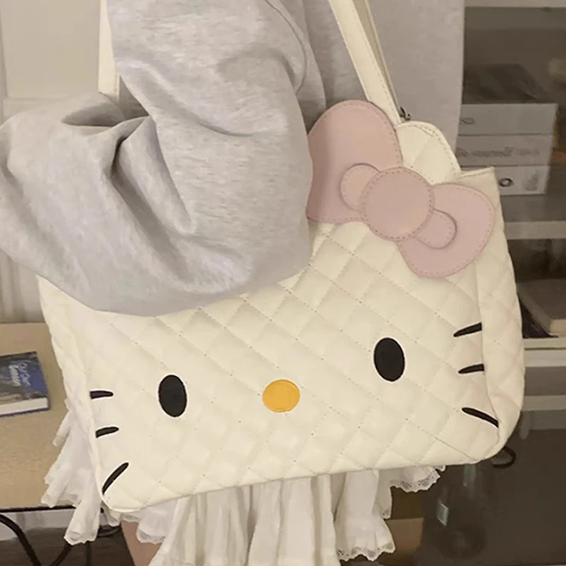 

Large Capacity Tote bag Hello Kitty Single Shoulder Designer Original Handbag Casual Kawaii Hobo Pouch PU Women's Commuting bags