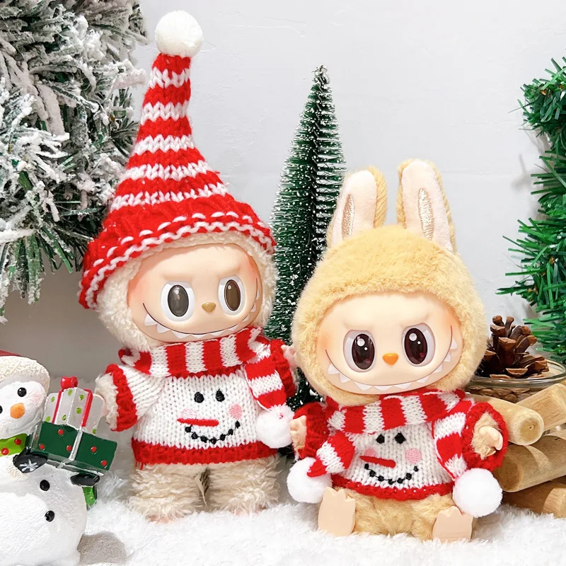 Labubu Christmas Dress 17cm First And Second Generation Sitting Party Knitted Sweater Labubu Makeup Christmas Accessories