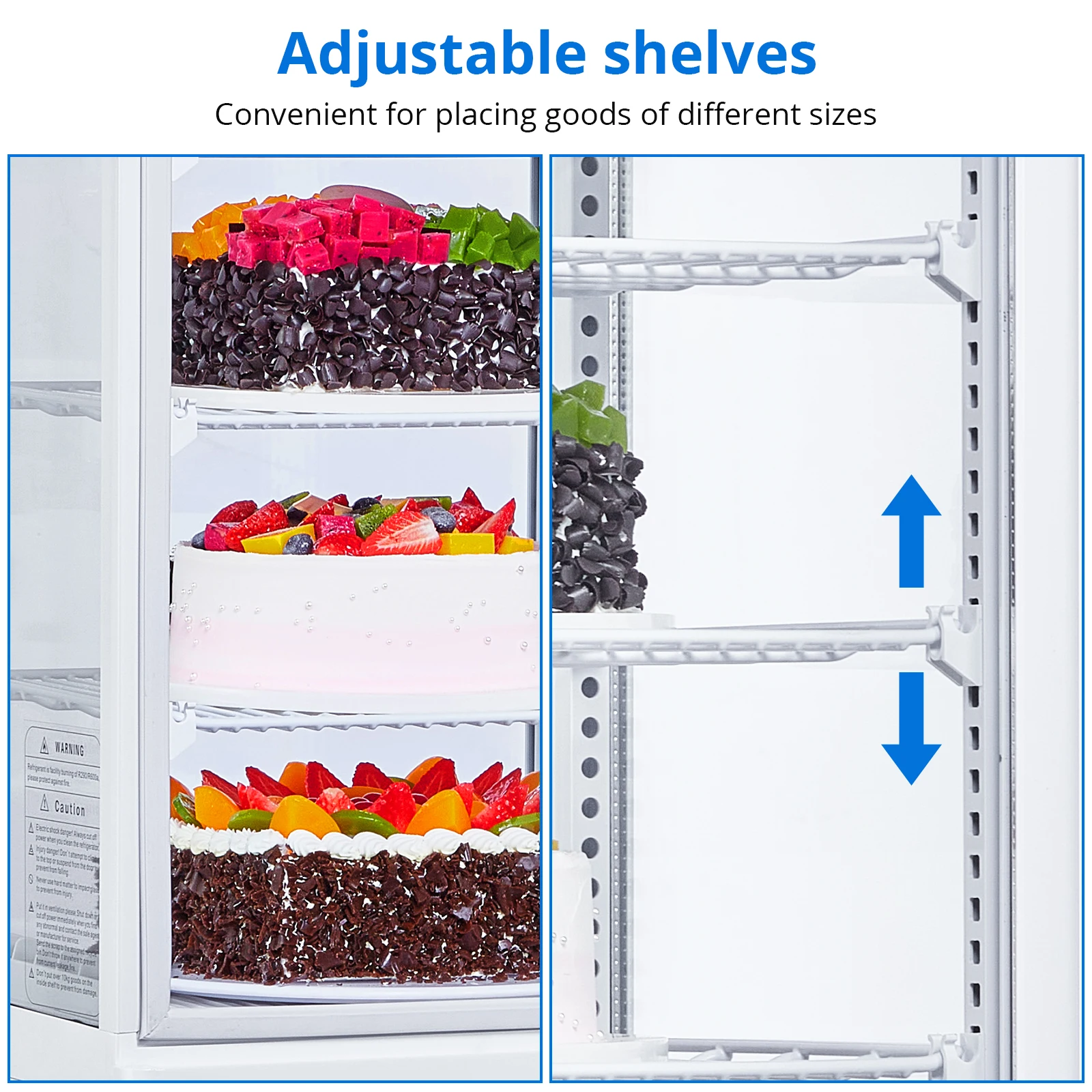 9.8 Cu.Ft 상업용 냉장고 디스플레이 케이스, 단일 문짝 페이스트리 디스플레이 케이스, 내부 LED 조명, 이중 레이어