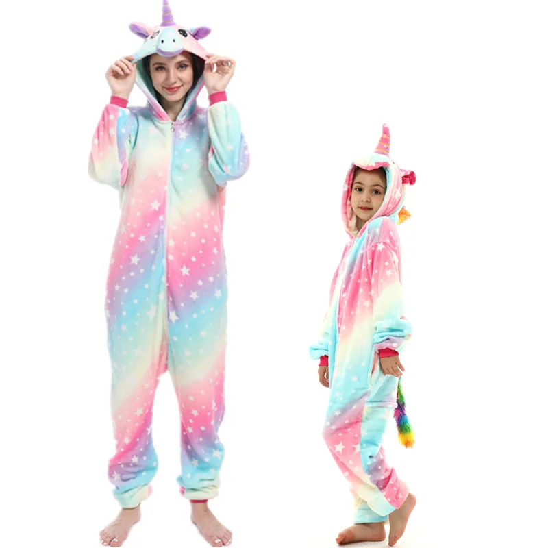 Family Look Set for Halloween Pijamas One Piece Hooded Christmas Pajamas Flannel Warm Winter Kigurumi Deer Animal Party Costumes