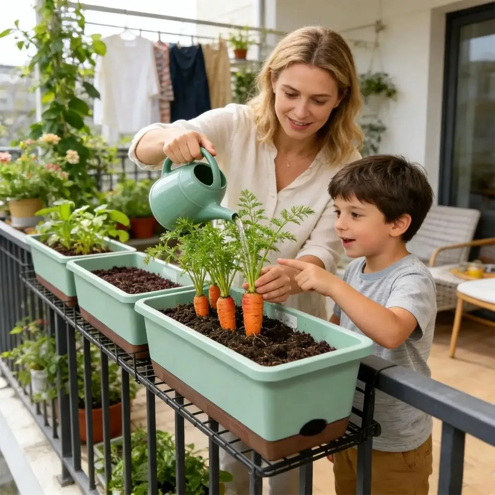 Self Watering Plant Pot Vegetables Container with Base Drainage Hole And Absorbent Rope Rectangular