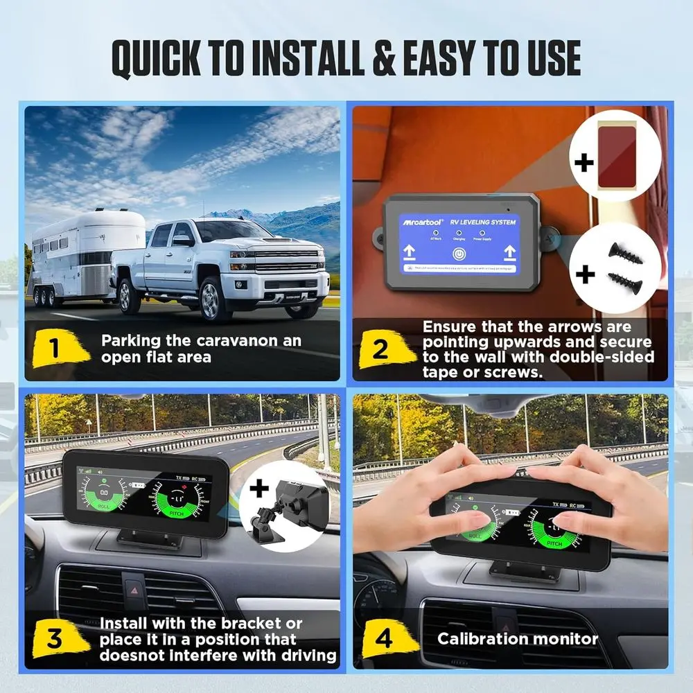 نظام تسوية Rv، يجب أن يكون لدى العربة لا يتطلب تطبيقًا وهاتفًا، أداة تسوية لاسلكية ذكية لملحقات مستوى مقطورة السفر