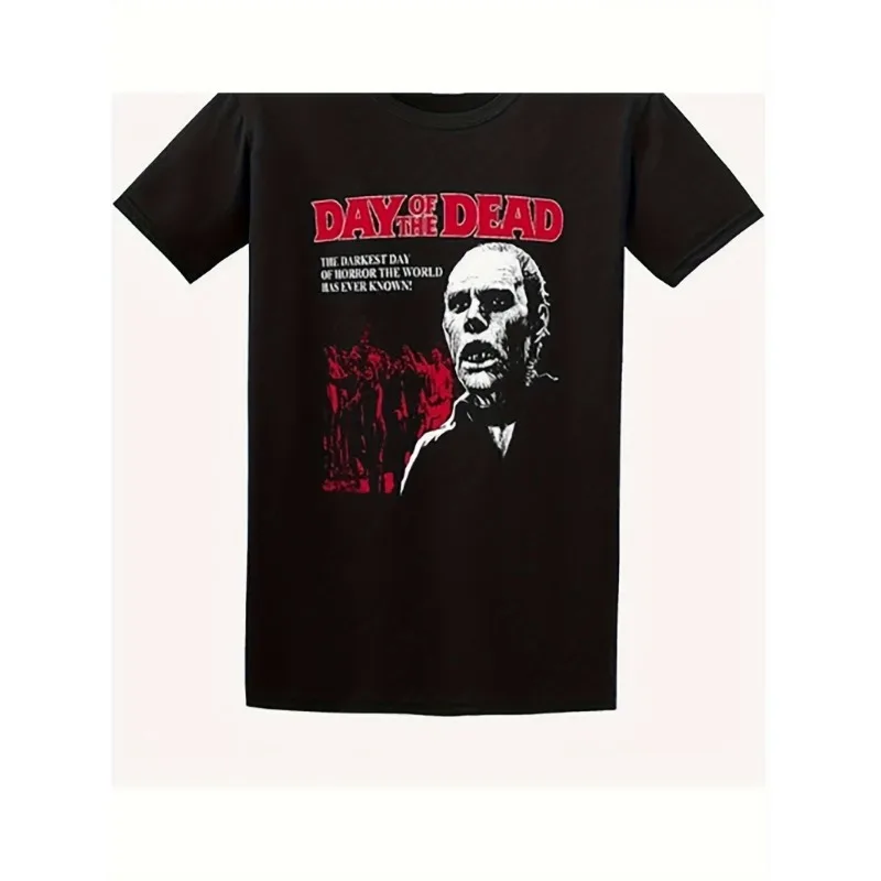 Camiseta de hombre con diseño de la película de terror George Romero "Día de Muertos", patrón retro de apocalipsis zombi, letras rojas y arte icónico de la película
