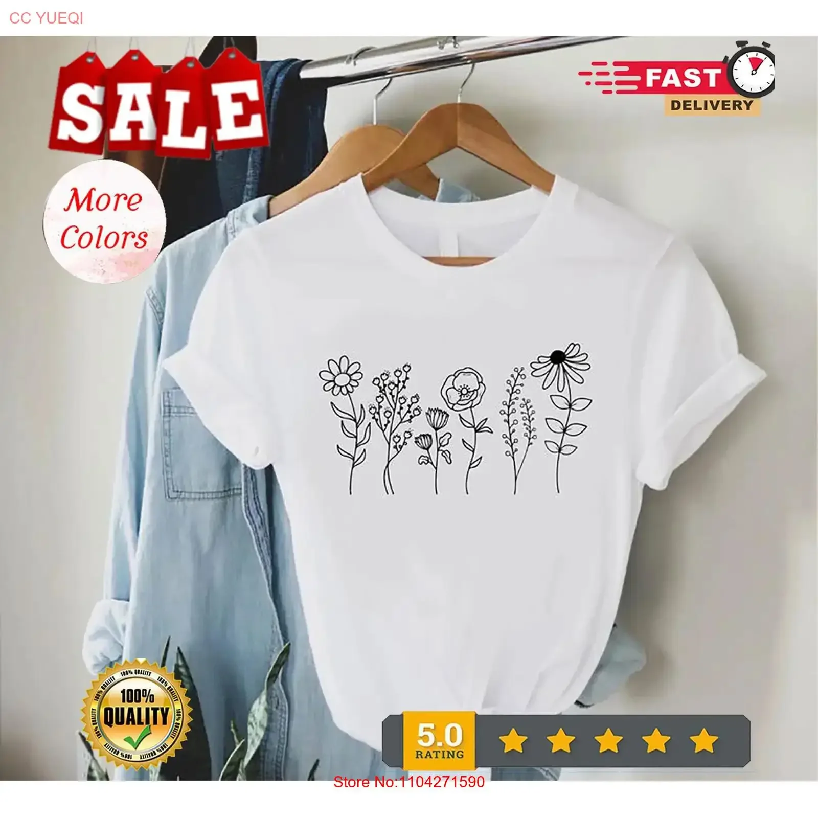 Wild Flowers T Shirt Wildflower Botanical Flower Spring Flow vintage Washed Soft designer clothes Versatile Slightly