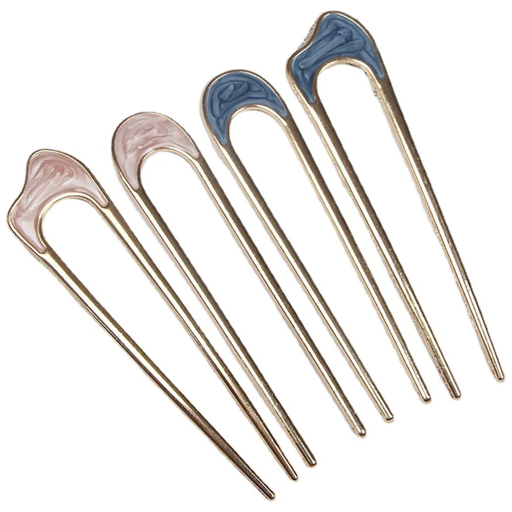 

4 Pcs Hair Sticks for Buns U-shaped Women Accessories Blue Pink Long Hair Wedding Party Prom Night Out Styling Tools