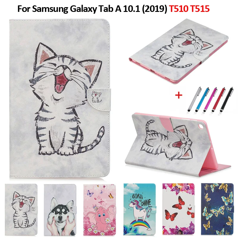 Cute Cat Unicorn Puppy Butterfly Tablet Cover For Samsung Tab A 10 1 2019 Case T510 T515 Stand Wallet Case For Tab A 10.1 2019