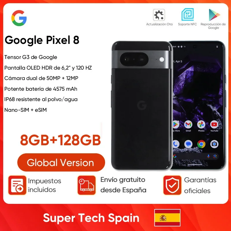 Google Pixel 8 8GB+128GB 2023 New Original 5G Google Tensor G3 With Advanced Pixel Camera 4355mAh Battery NFC