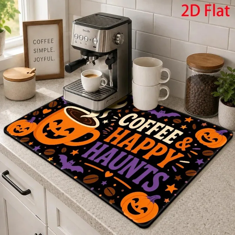 Countertop Protector Pad Halloween Happy Haunts Pumpkin Cup Purple Bat Spooky Holiday Party Mat