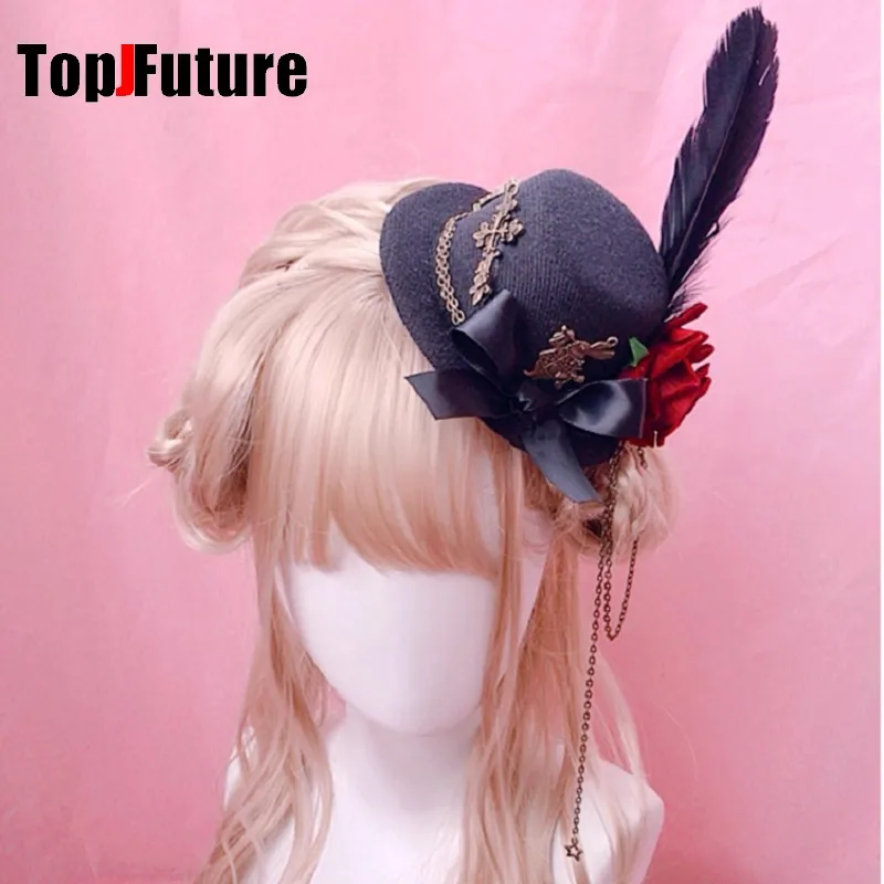 

Steampunk Women Subculture Y2K Feather Top Hat Hairpin Mechanical Gear Clock Hat Hair clip Lolita Gorgeous Retro Accessories